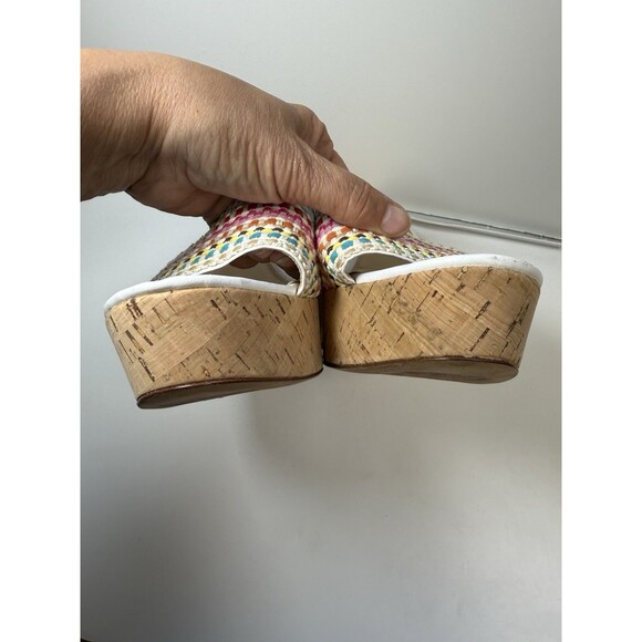 Veronica Beard Dali Raffia Wedge Sandals In Snow Multi Sz 11 - Picture 5 of 9